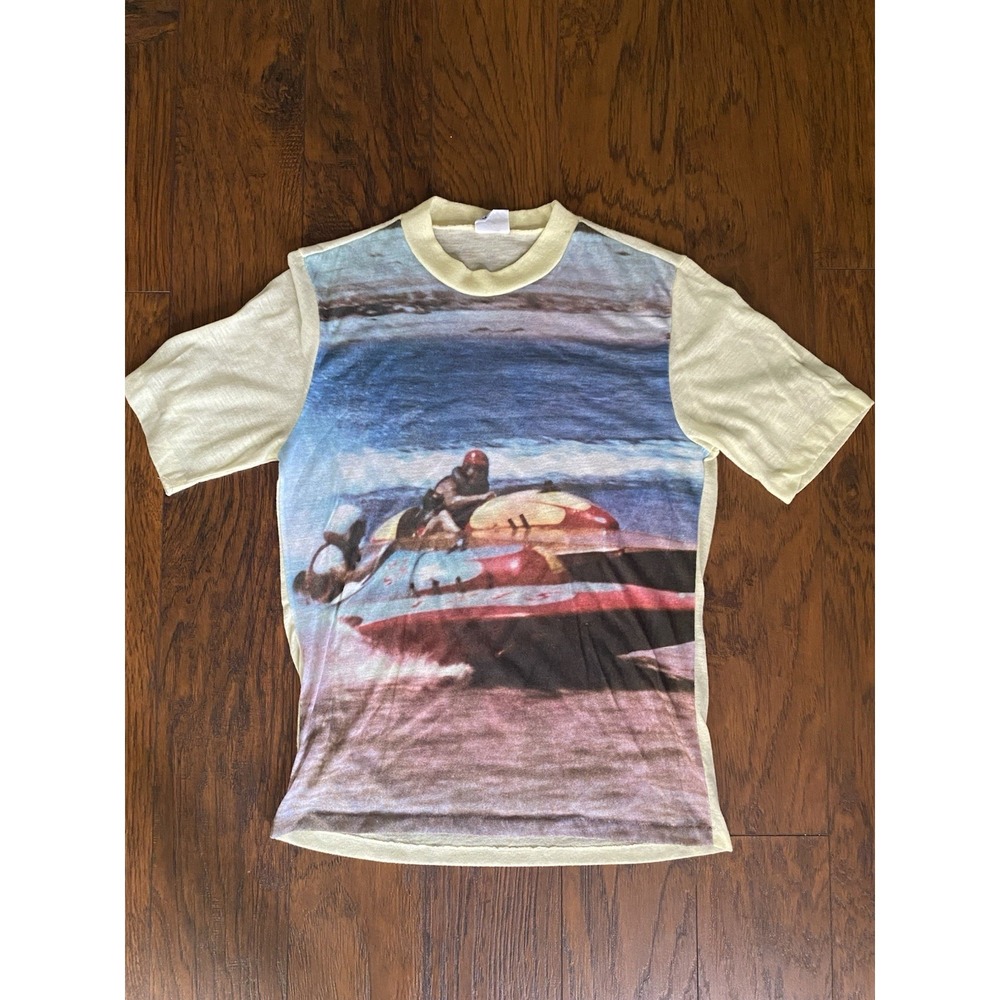 Vintage Paper Thin Ocean Jet Ski Race Shirt 80's T Shirt USA Men's Surf